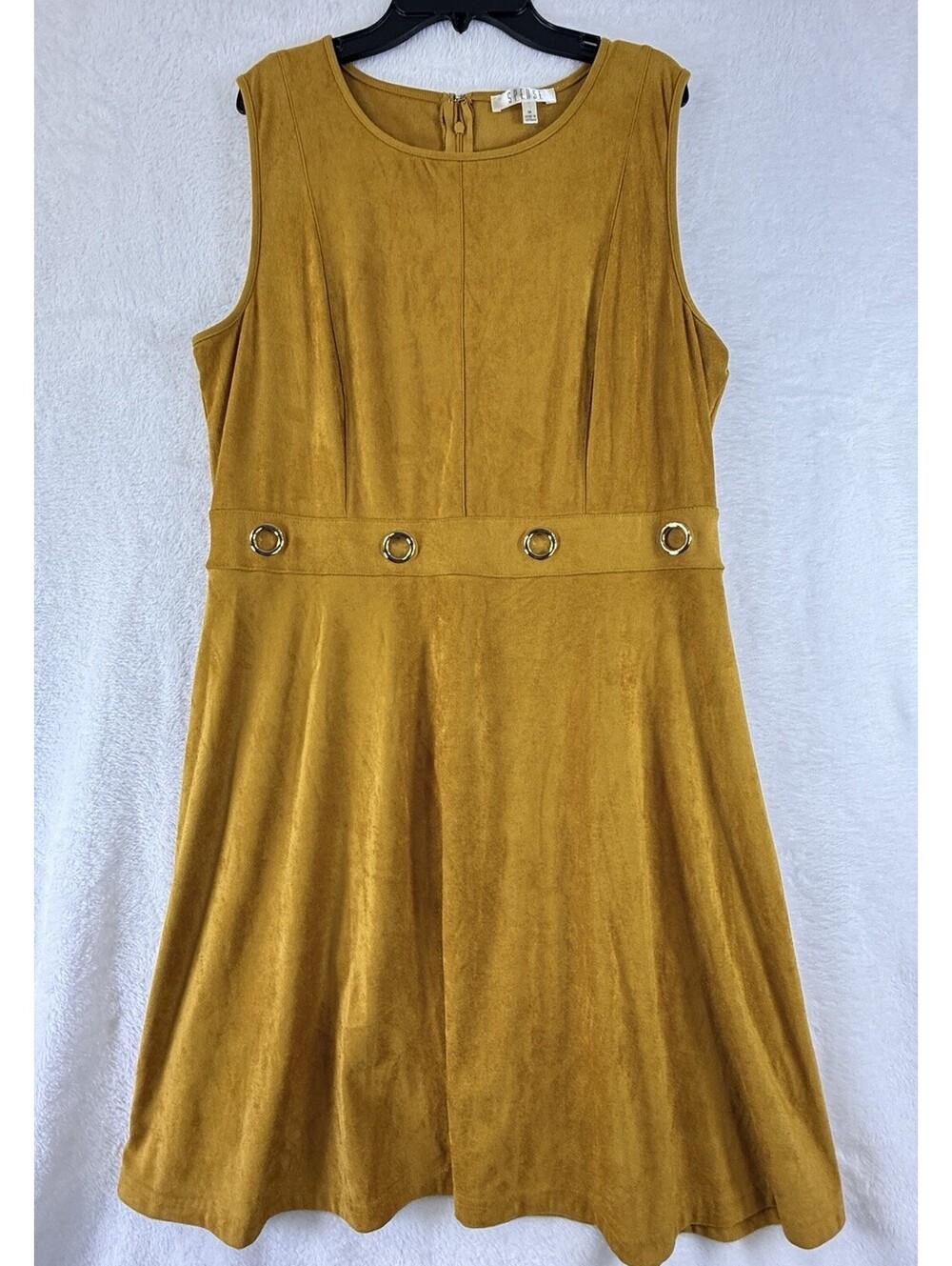 Spense Dress 14 Fit And Flare Short Faux Suede Gold Sleeveless Womens